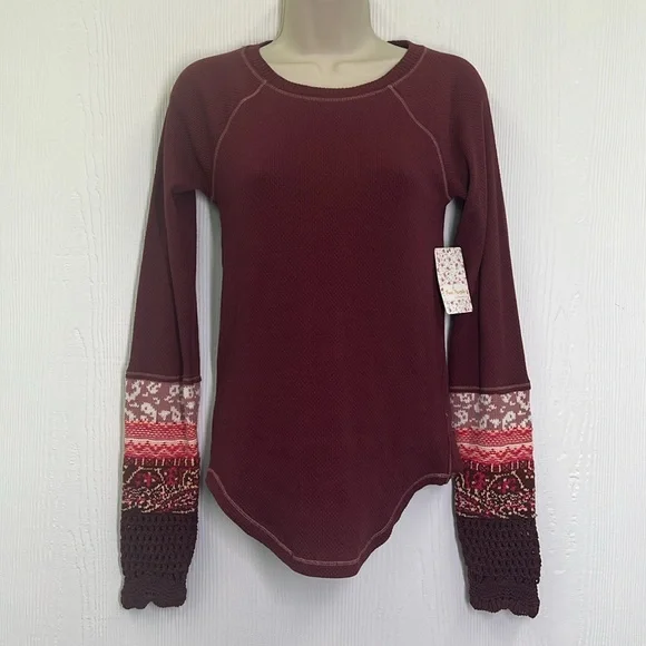 Free People - NWT In The Mix Rio Vino Thermal Long Sleeve Fun Top Size Medium - Picture 3 of 12
